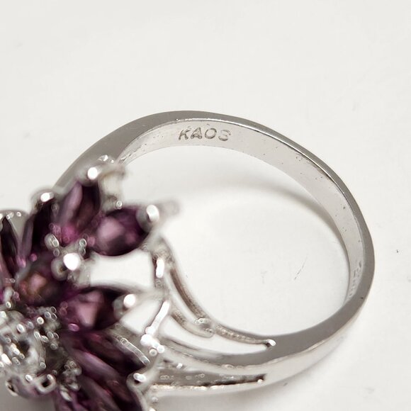 HOLD 1997 Vintage Marquise Amethyst Cluster Ring Stamped "18KGE" "KAOS" Size 9 - Picture 7 of 14